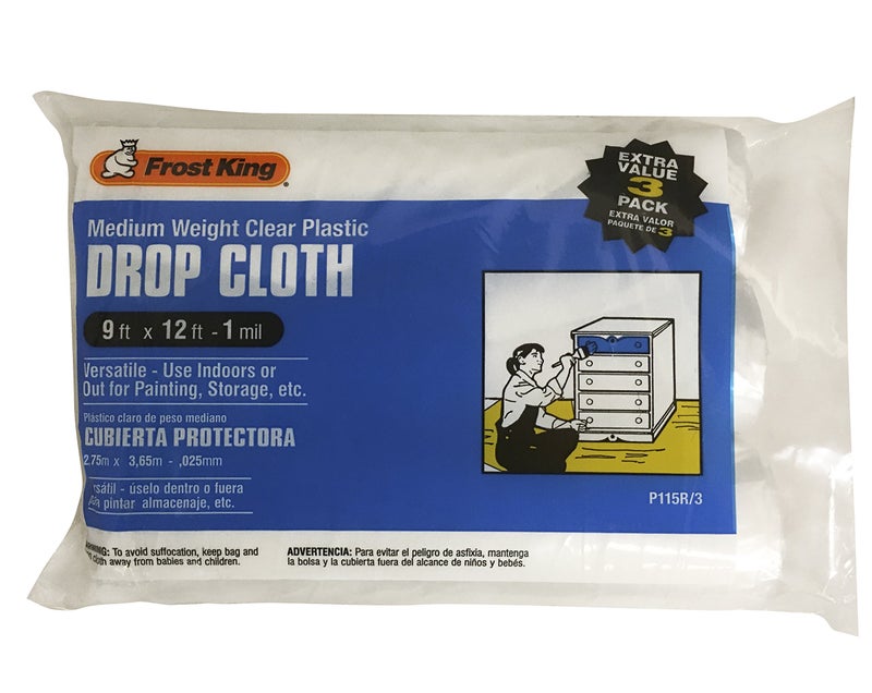 Frost King P115R/3 Clear Polyethylene Drop Cloths (3 Pack), 9' x 12' x 1Mil - Image 2